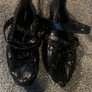 Zara Black Leather Strappy Flats with Eyelet Detail